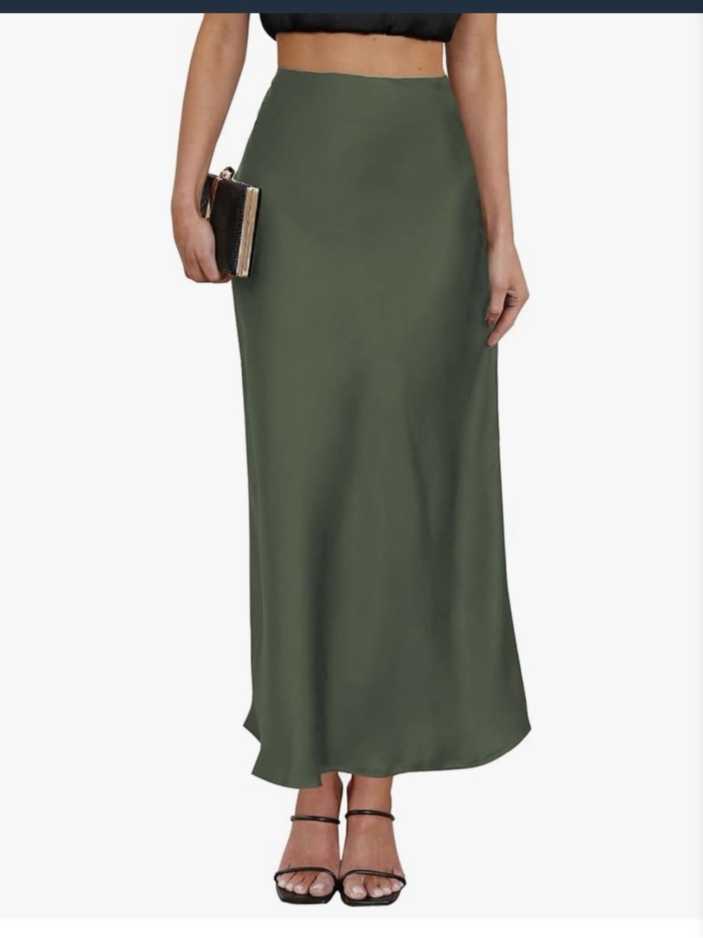 Amazon Olive Satin Maxi Skirt